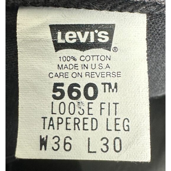 Vintage Levi's 560 Jeans Men 36x30 Black Baggy Denim Loose Fit Tapered Leg - Picture 4 of 15